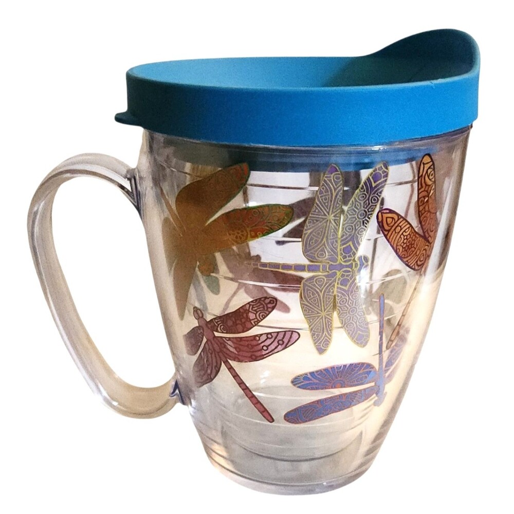 Tervis Insulated Coffee Tea Mug 16oz Mandala Dragonfly w/ Blue Travel Lid